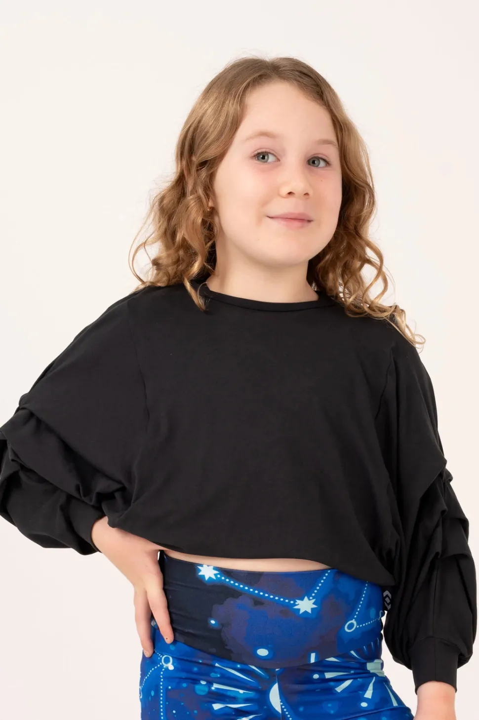 Soft To Touch Kids Batwing Cinched Sleeve Sweater - Black
