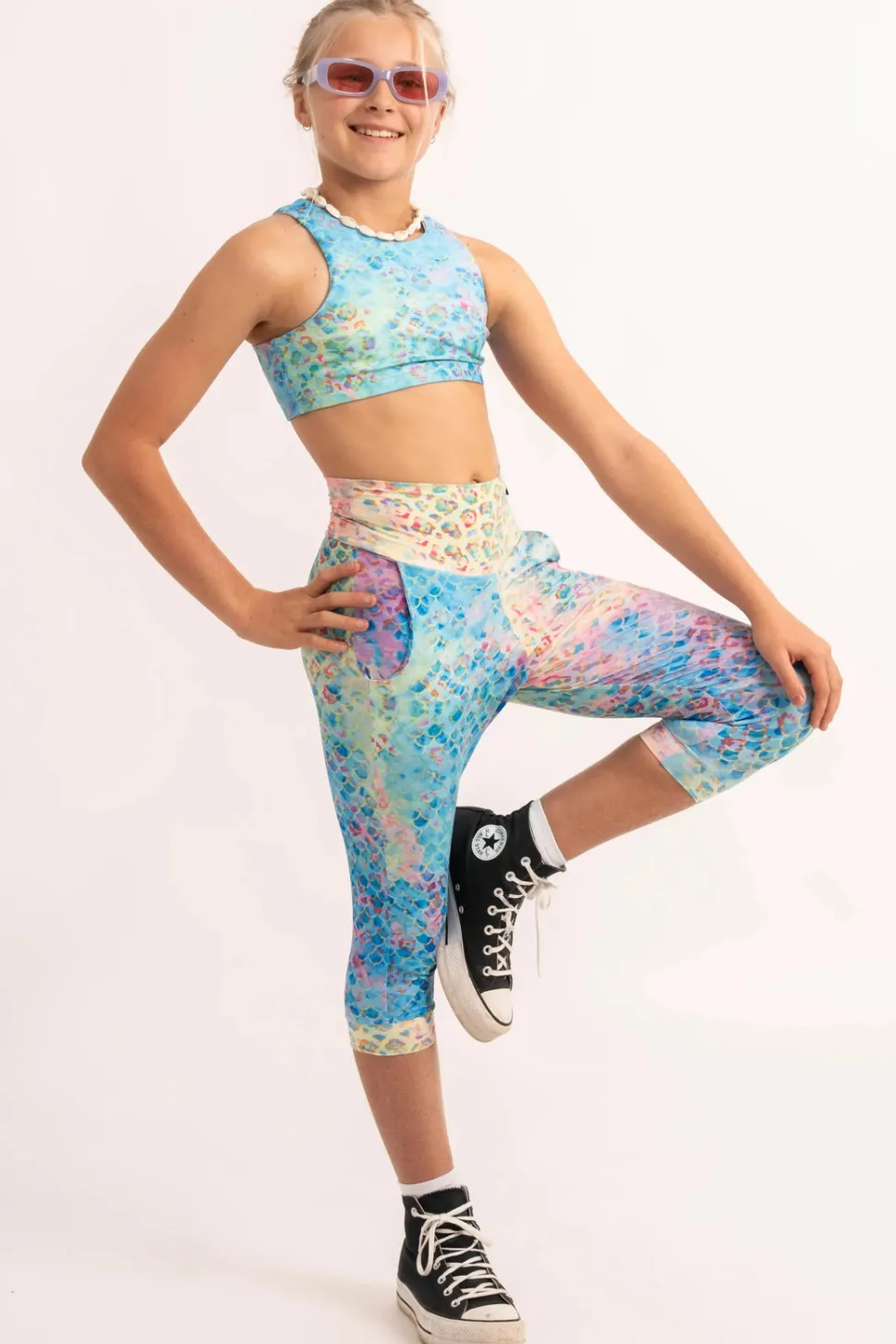 Soft To Touch Kids Jogger Capris - Mermaid Jag