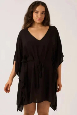 Sustainable Viscose Adjustable Tie Waist Kaftan - Black
