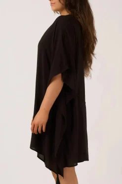 Sustainable Viscose Adjustable Tie Waist Kaftan - Black