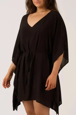Sustainable Viscose Adjustable Tie Waist Kaftan - Black