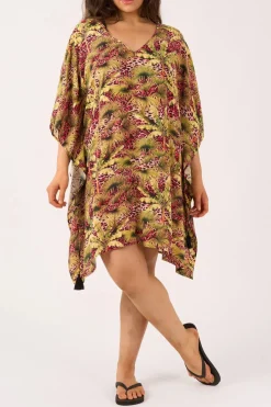 Sustainable Viscose Adjustable Tie Waist Kaftan - Pink Tropical Leopard