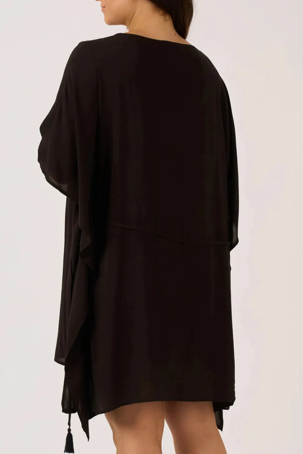 Sustainable Viscose Adjustable Tie Waist Kaftan - Black