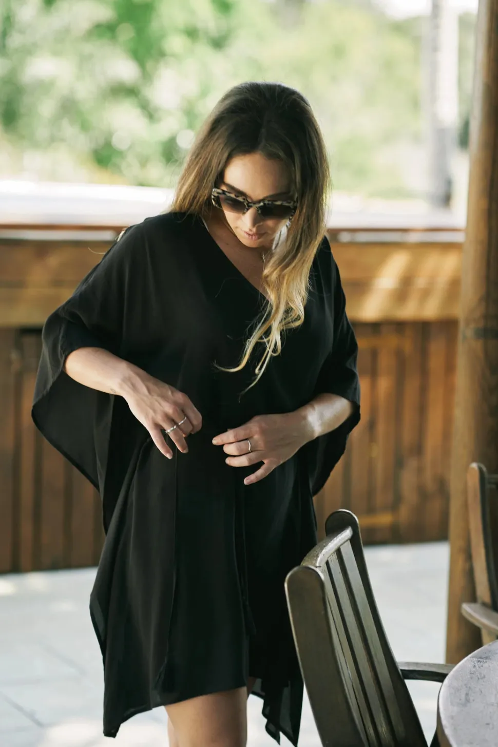 Sustainable Viscose Adjustable Tie Waist Kaftan - Black