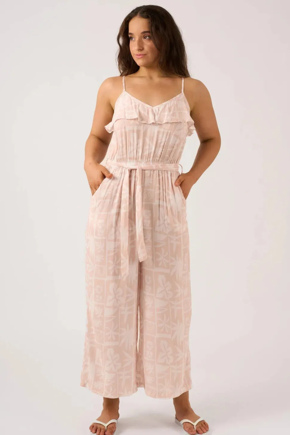 Sustainable Viscose Frill Jumpsuit - Nude Tiki