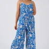 Sustainable Viscose Frill Jumpsuit - Blue Tiki