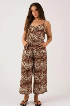 Sustainable Viscose Frill Jumpsuit - Natural Primal Animal