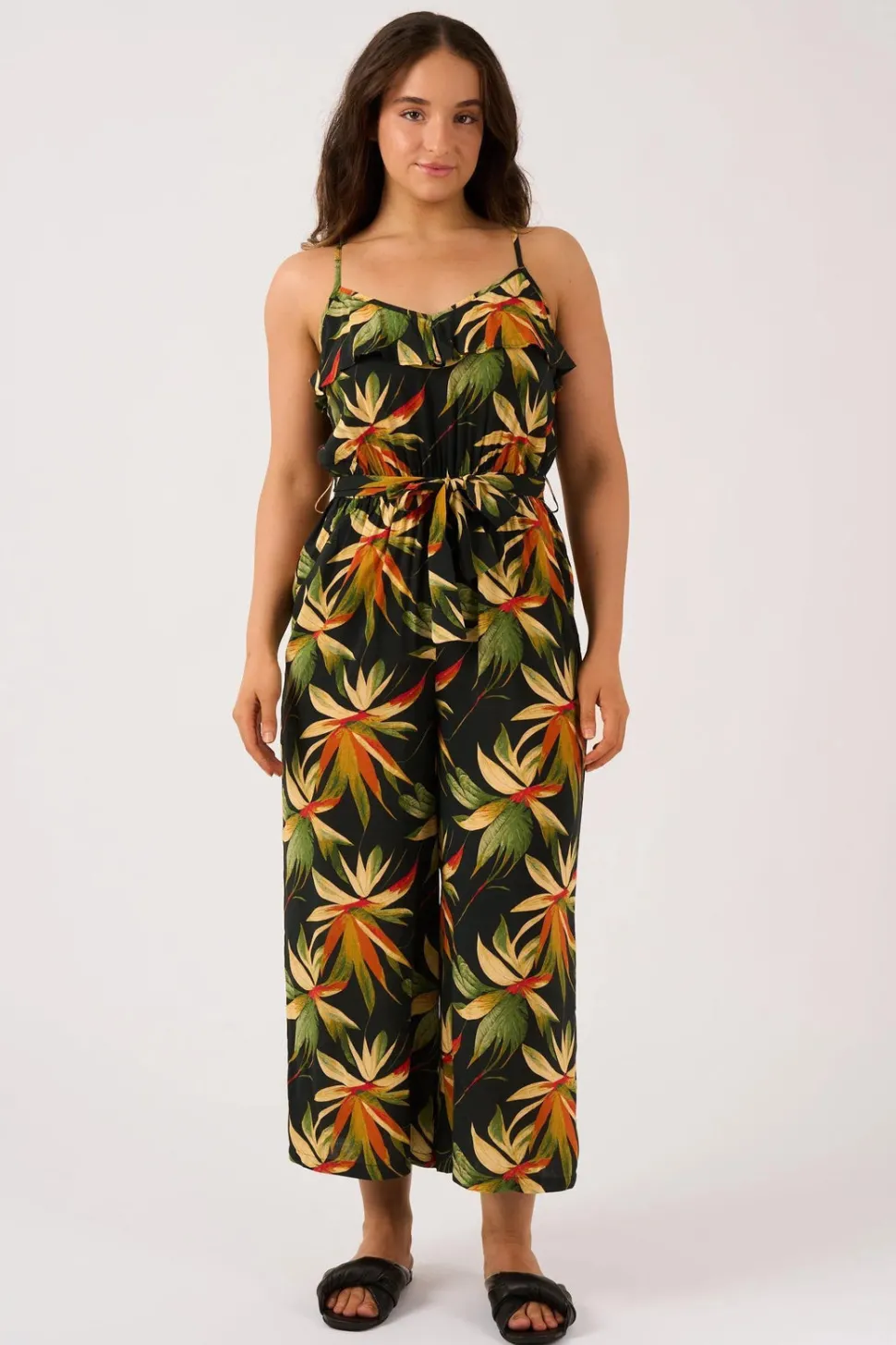 Sustainable Viscose Frill Jumpsuit - Black Tropico