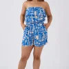 Sustainable Viscose Frill Playsuit - Blue Tiki