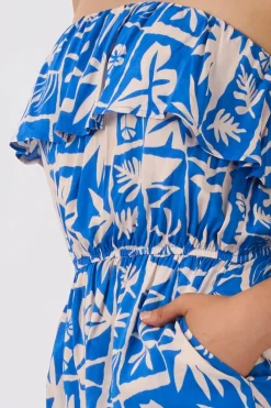 Sustainable Viscose Frill Playsuit - Blue Tiki