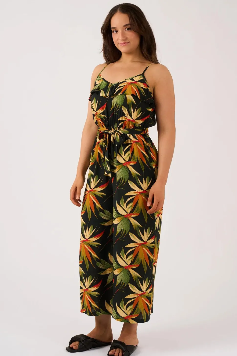 Sustainable Viscose Frill Jumpsuit - Black Tropico