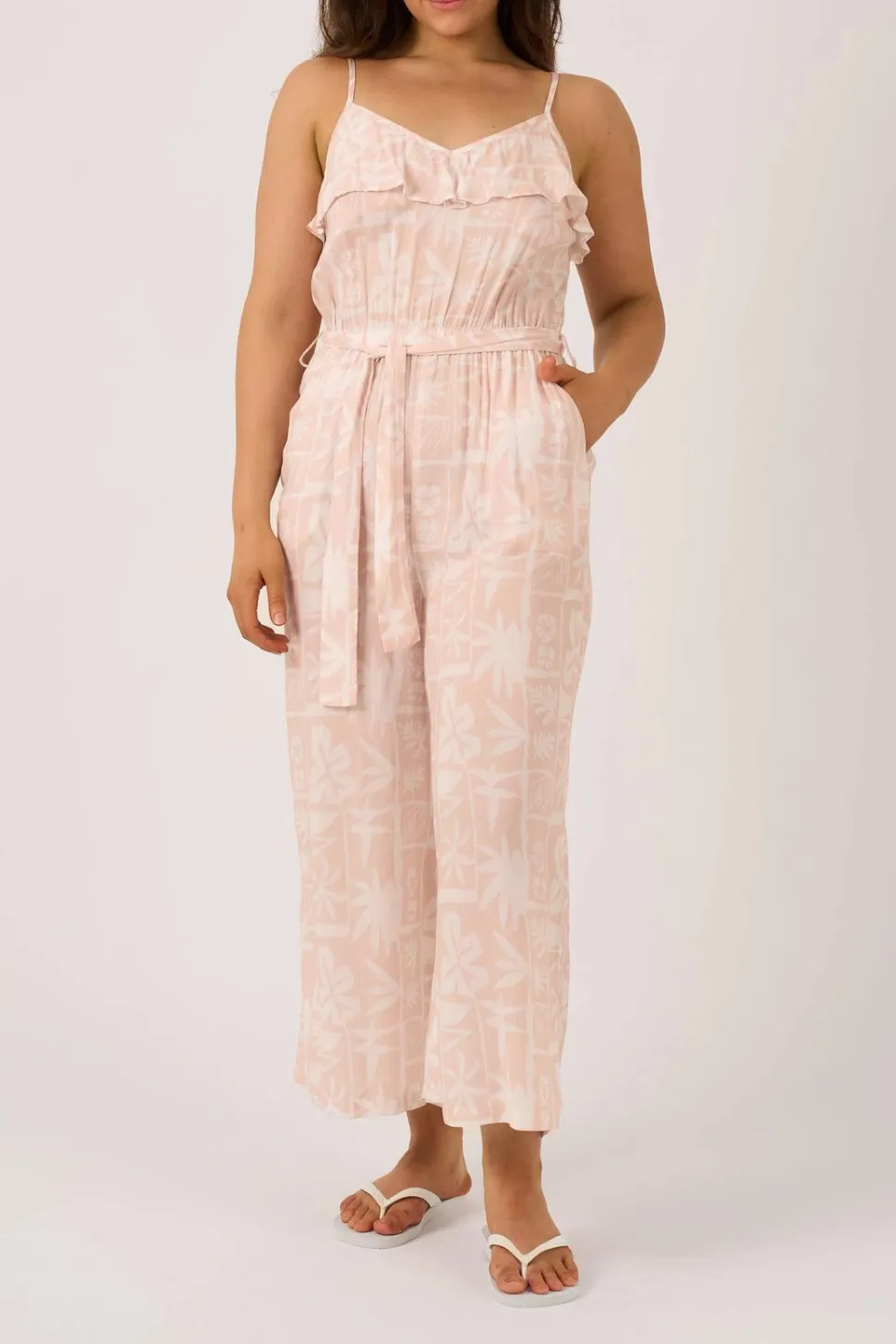 Sustainable Viscose Frill Jumpsuit - Nude Tiki