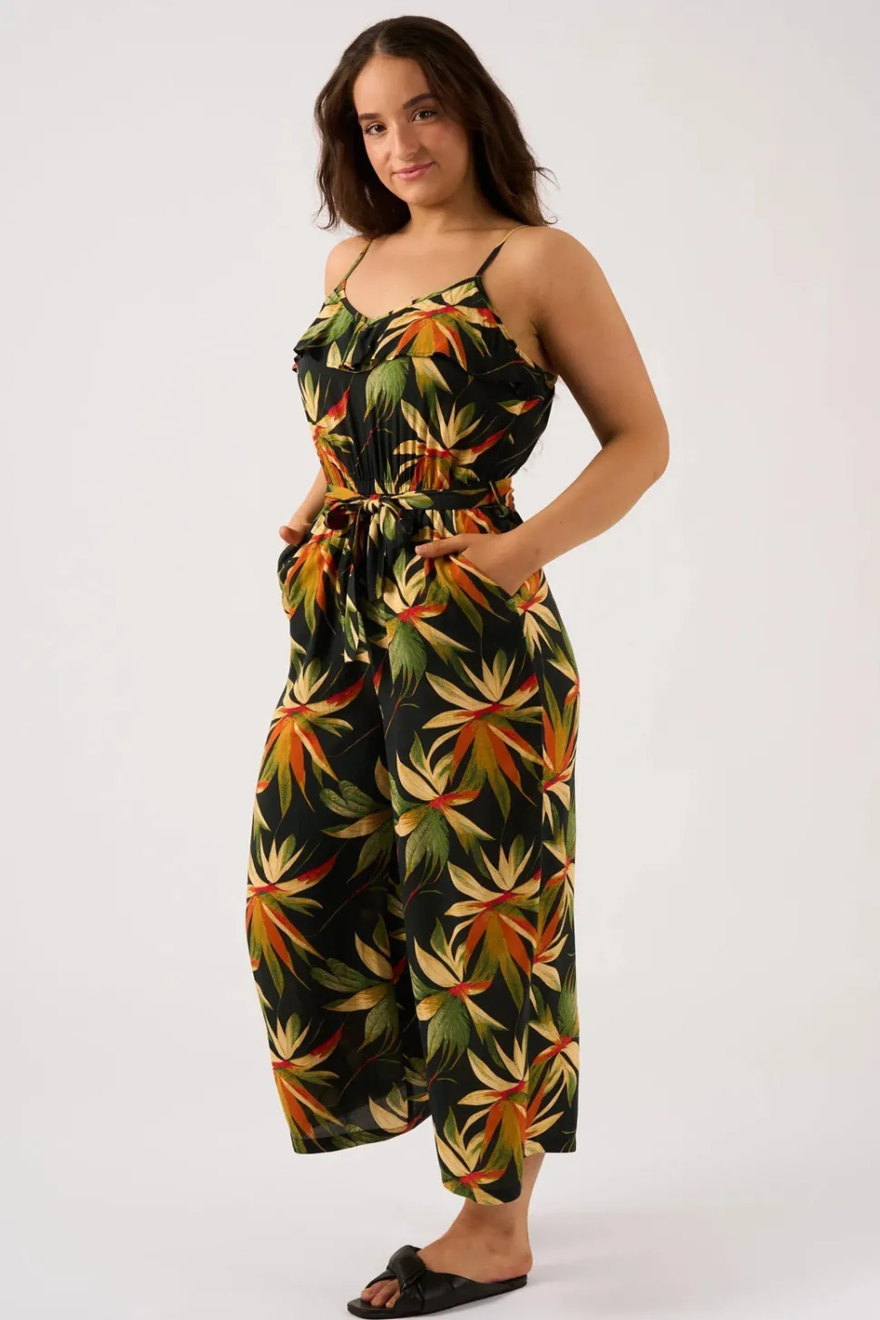 Sustainable Viscose Frill Jumpsuit - Black Tropico