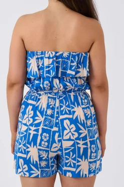 Sustainable Viscose Frill Playsuit - Blue Tiki