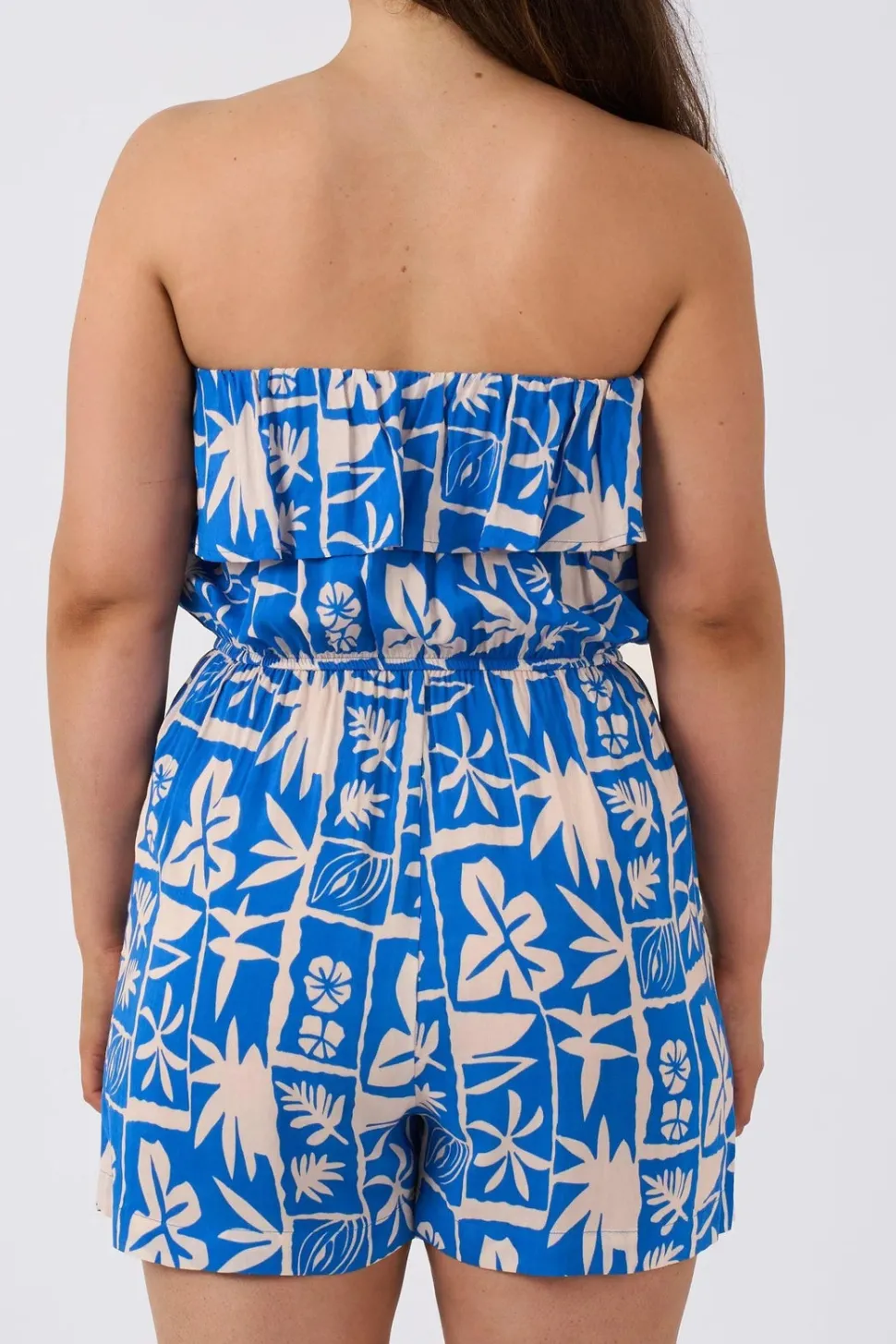Sustainable Viscose Frill Playsuit - Blue Tiki
