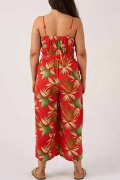 Sustainable Viscose Frill Jumpsuit - Flame Tropico