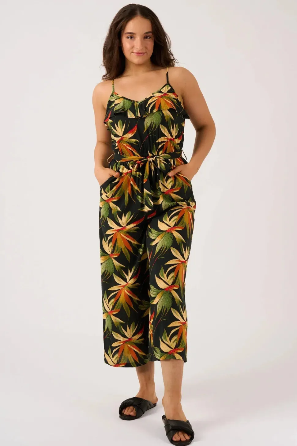 Sustainable Viscose Frill Jumpsuit - Black Tropico
