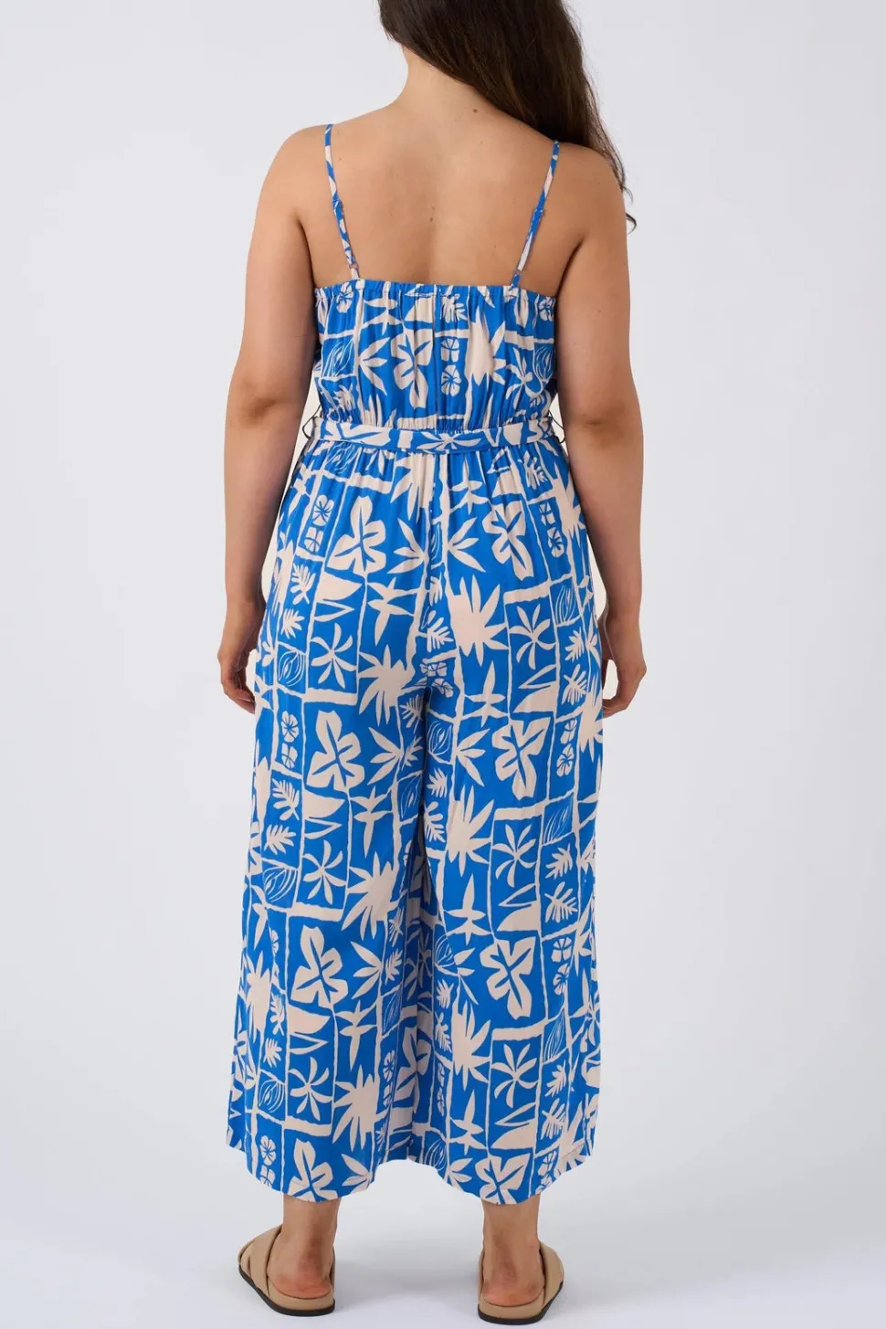 Sustainable Viscose Frill Jumpsuit - Blue Tiki