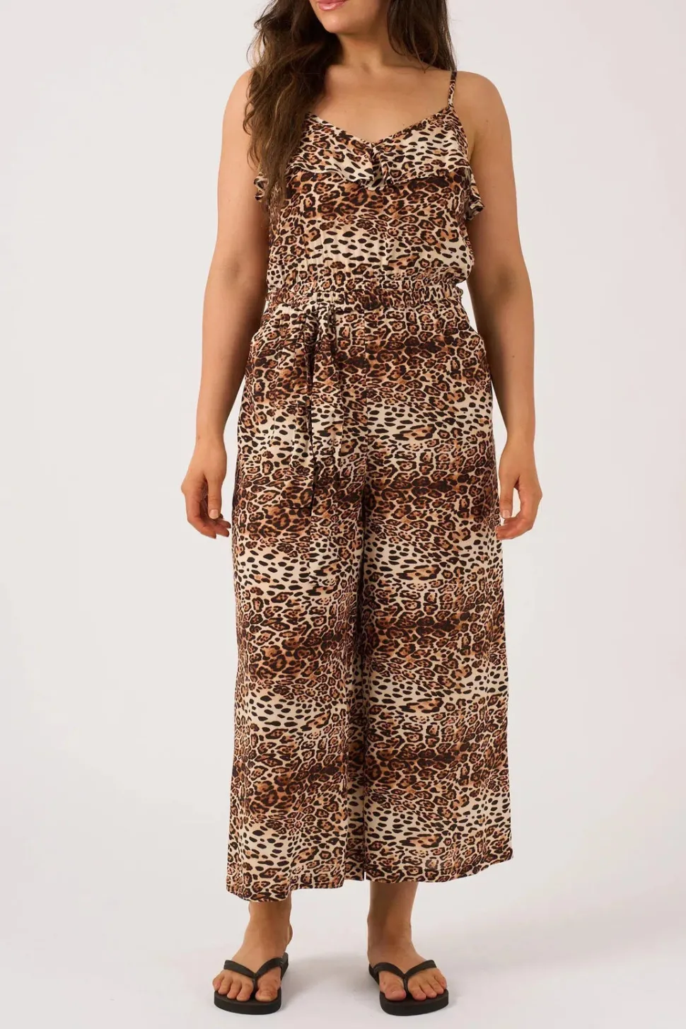 Sustainable Viscose Frill Jumpsuit - Natural Primal Animal