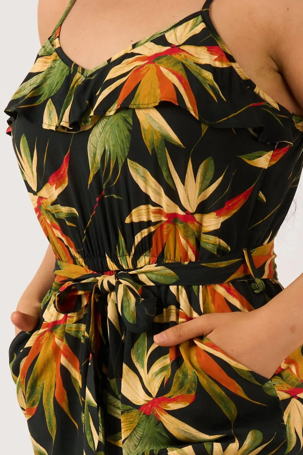 Sustainable Viscose Frill Jumpsuit - Black Tropico