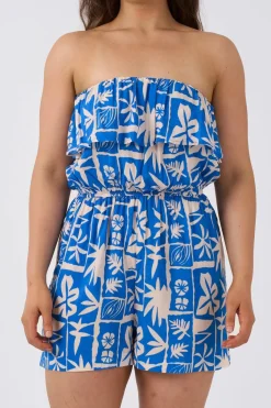 Sustainable Viscose Frill Playsuit - Blue Tiki
