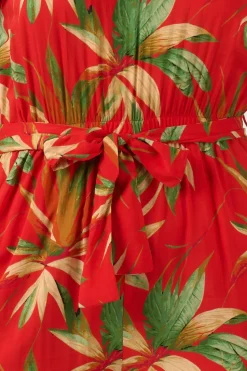 Sustainable Viscose Frill Jumpsuit - Flame Tropico