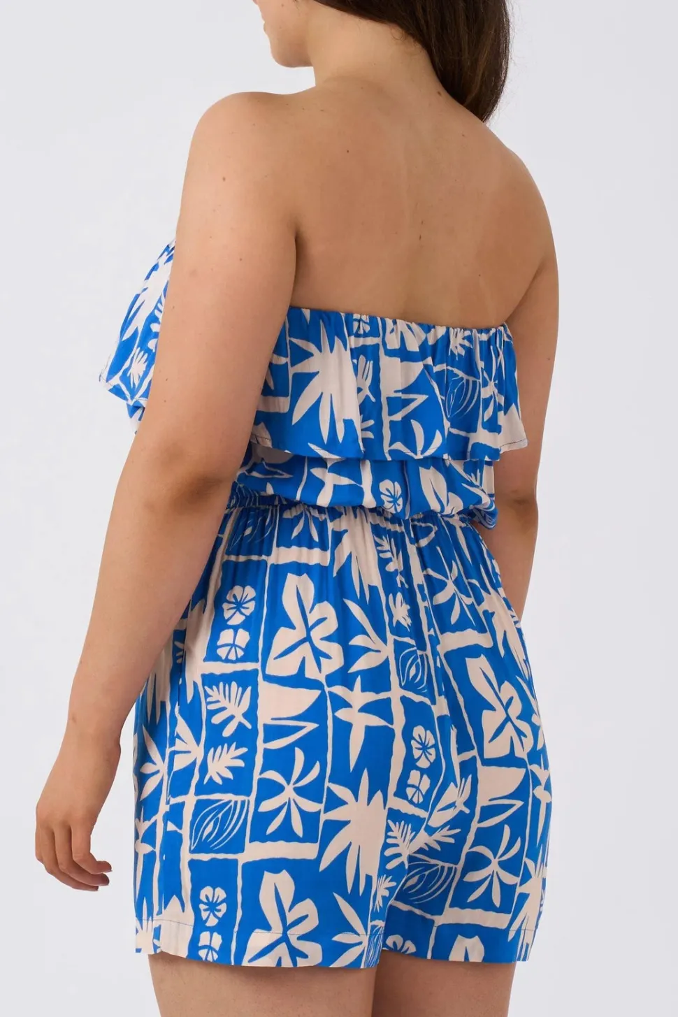 Sustainable Viscose Frill Playsuit - Blue Tiki