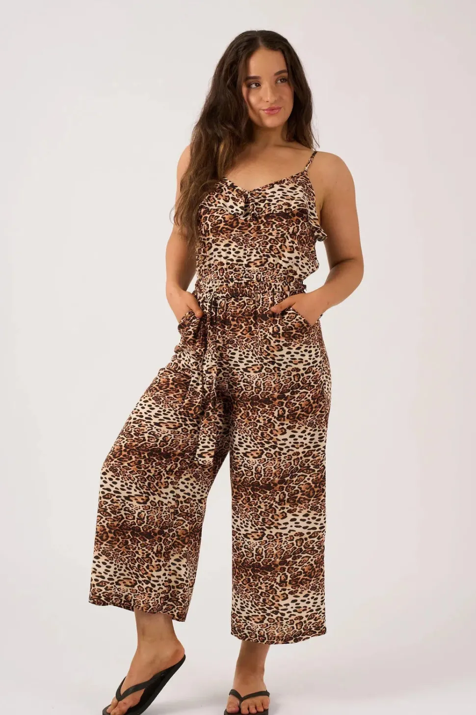 Sustainable Viscose Frill Jumpsuit - Natural Primal Animal