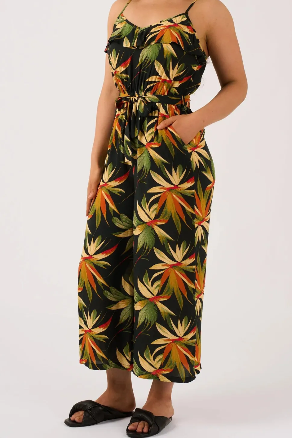 Sustainable Viscose Frill Jumpsuit - Black Tropico