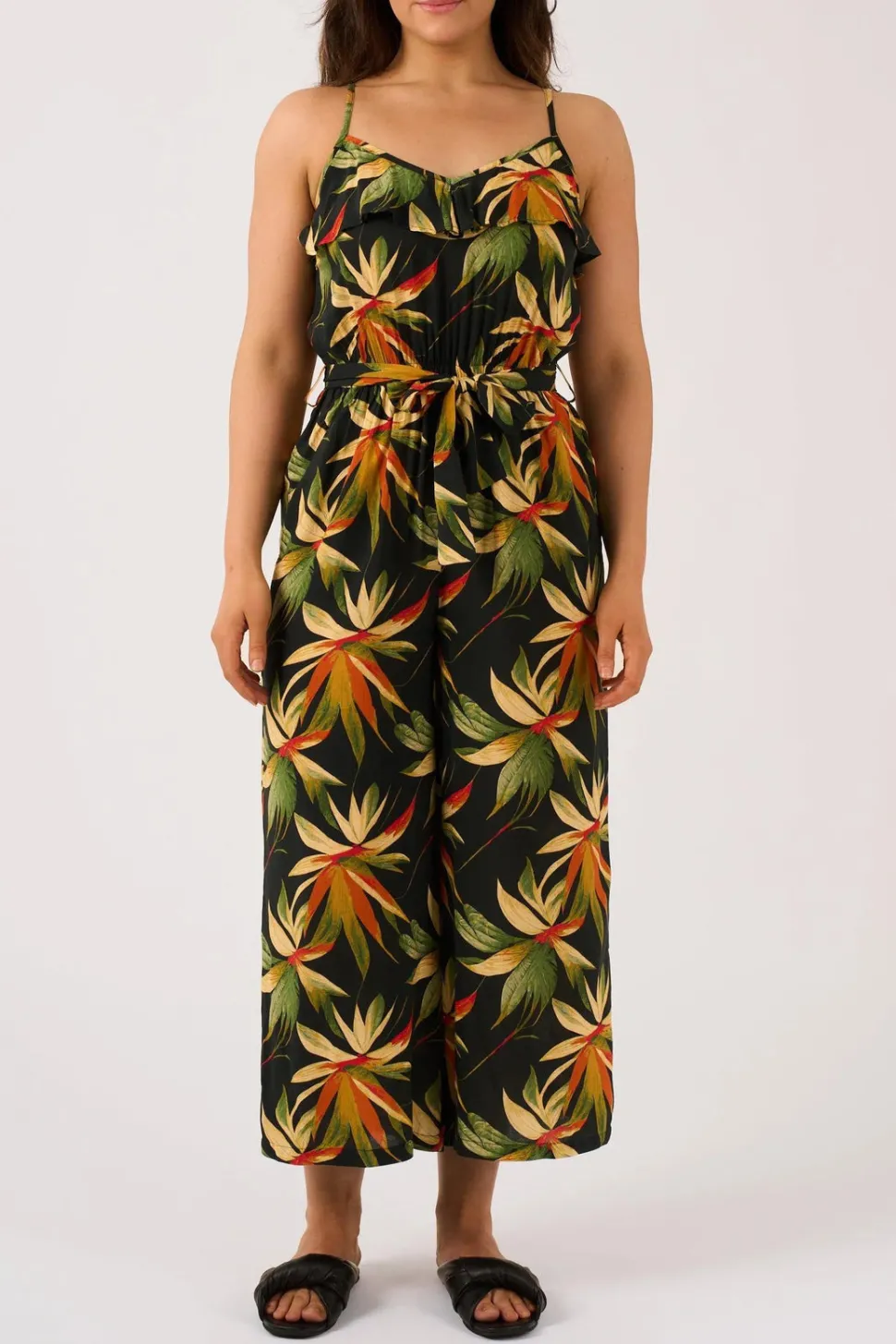Sustainable Viscose Frill Jumpsuit - Black Tropico