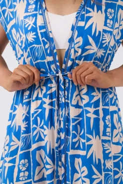 Sustainable Viscose Maxi Kimono - Blue Tiki