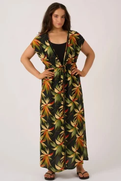 Sustainable Viscose Maxi Kimono - Black Tropico