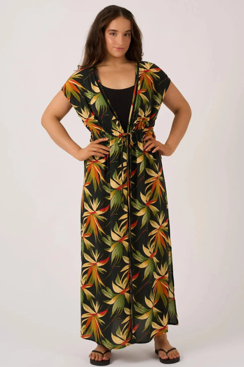 Sustainable Viscose Maxi Kimono - Black Tropico