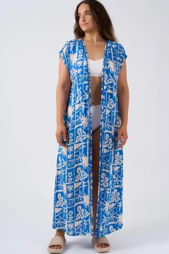 Sustainable Viscose Maxi Kimono - Blue Tiki