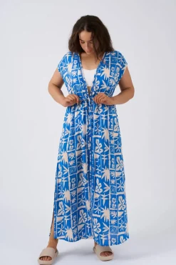 Sustainable Viscose Maxi Kimono - Blue Tiki