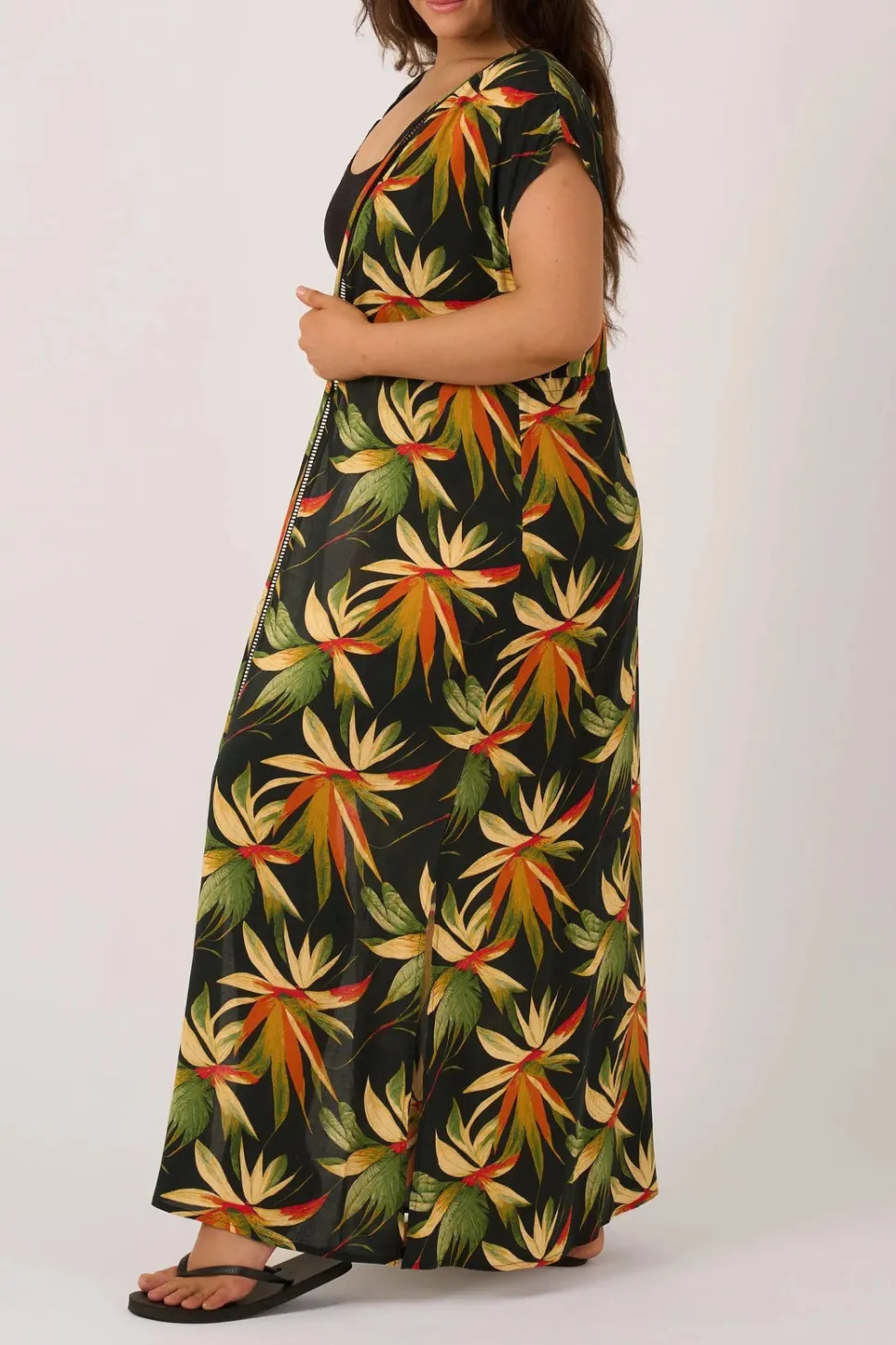 Sustainable Viscose Maxi Kimono - Black Tropico