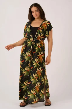Sustainable Viscose Maxi Kimono - Black Tropico
