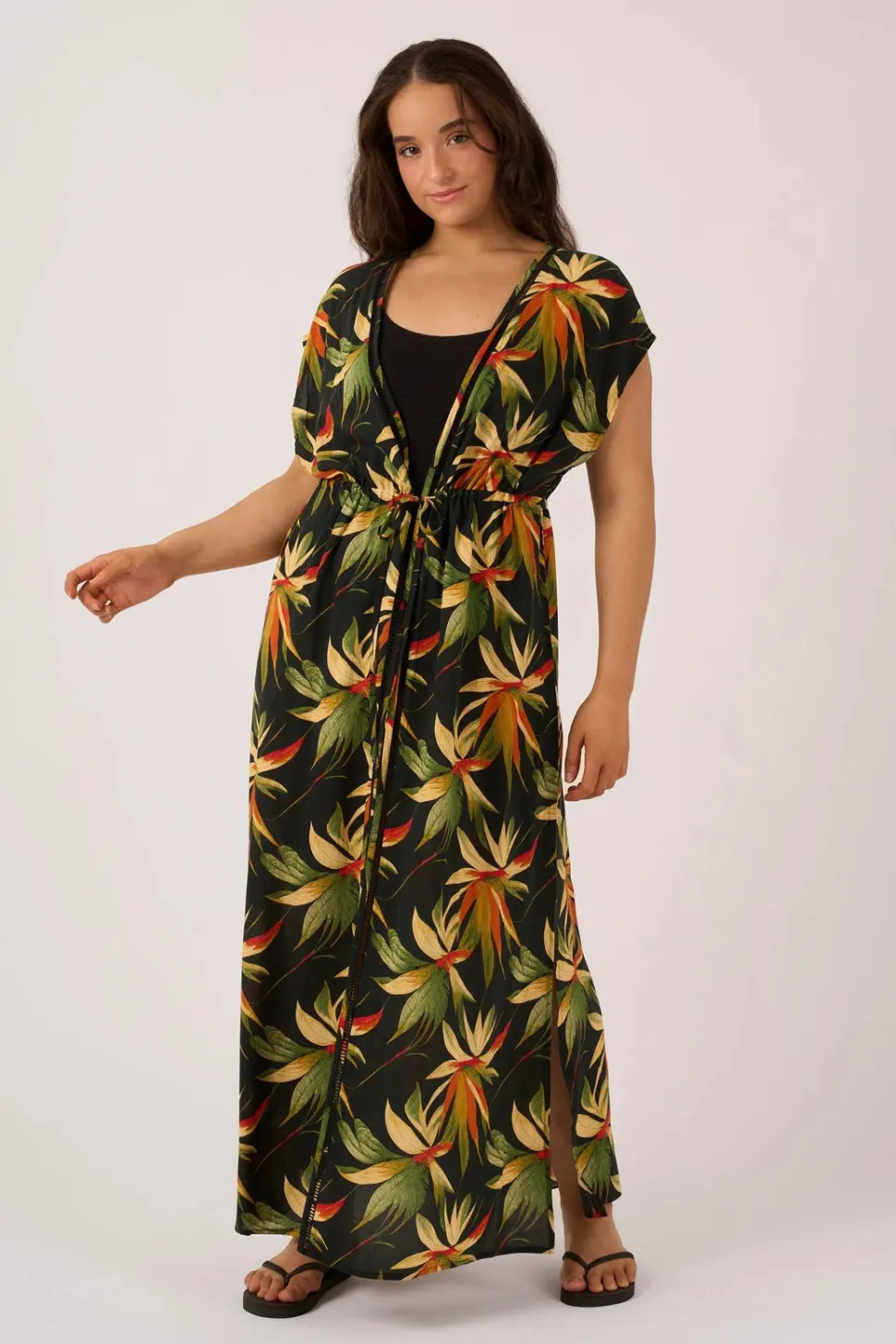 Sustainable Viscose Maxi Kimono - Black Tropico