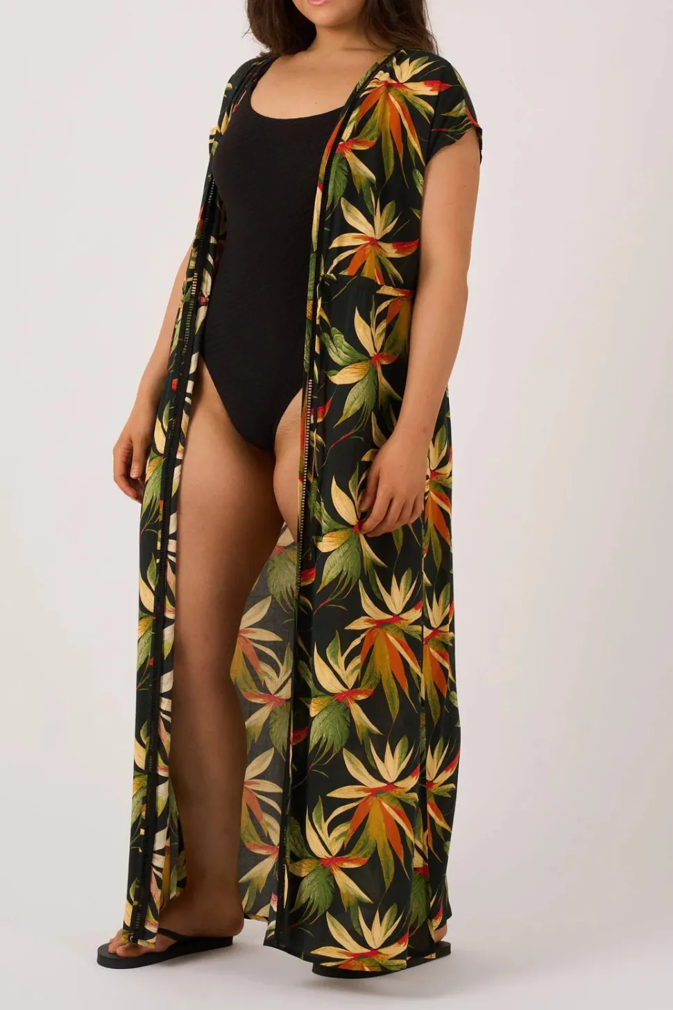 Sustainable Viscose Maxi Kimono - Black Tropico