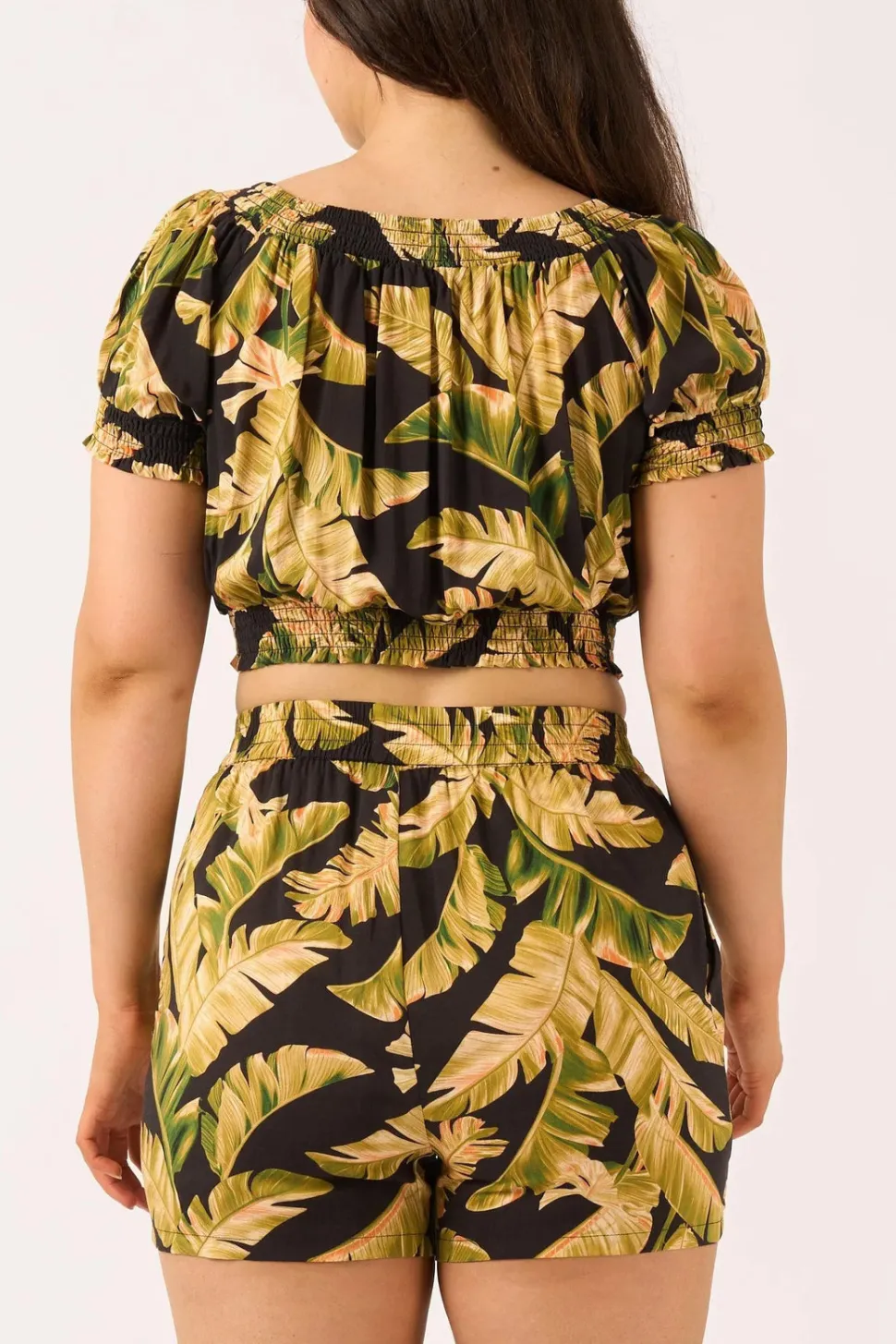 Sustainable Viscose Pull On Short - Black Tropical Leaf