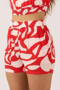 Sustainable Viscose Pull On Short - Red Geo Waves