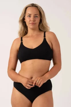 Textured Adjustable Bralette Bikini Top - Black