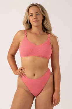 Textured Adjustable Bralette Bikini Top - Bubblegum Pink