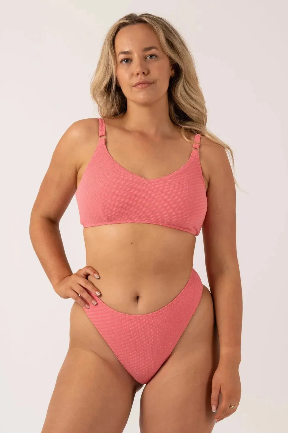 Textured Adjustable Bralette Bikini Top - Bubblegum Pink