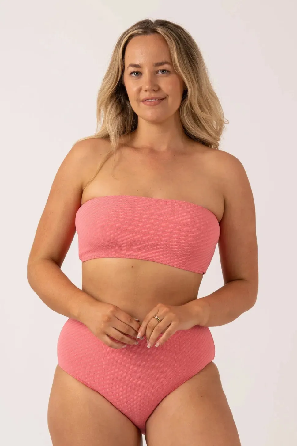 Textured Bandeau Bikini Top - Bubblegum Pink
