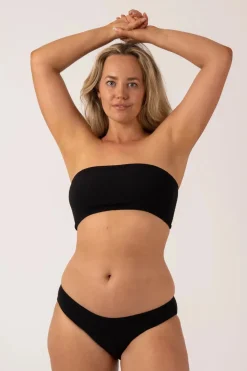 Textured Bandeau Bikini Top - Black