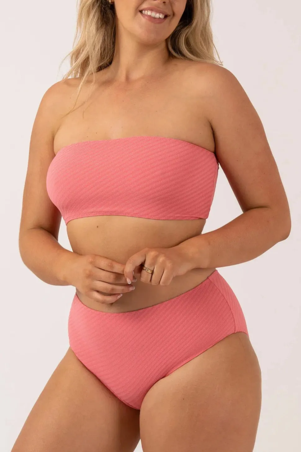 Textured Bandeau Bikini Top - Bubblegum Pink