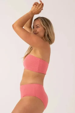 Textured Bandeau Bikini Top - Bubblegum Pink