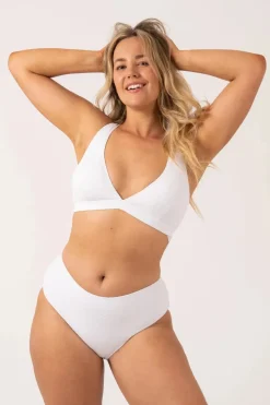 Textured Built Up Deep V Triangle Bikini Top - White