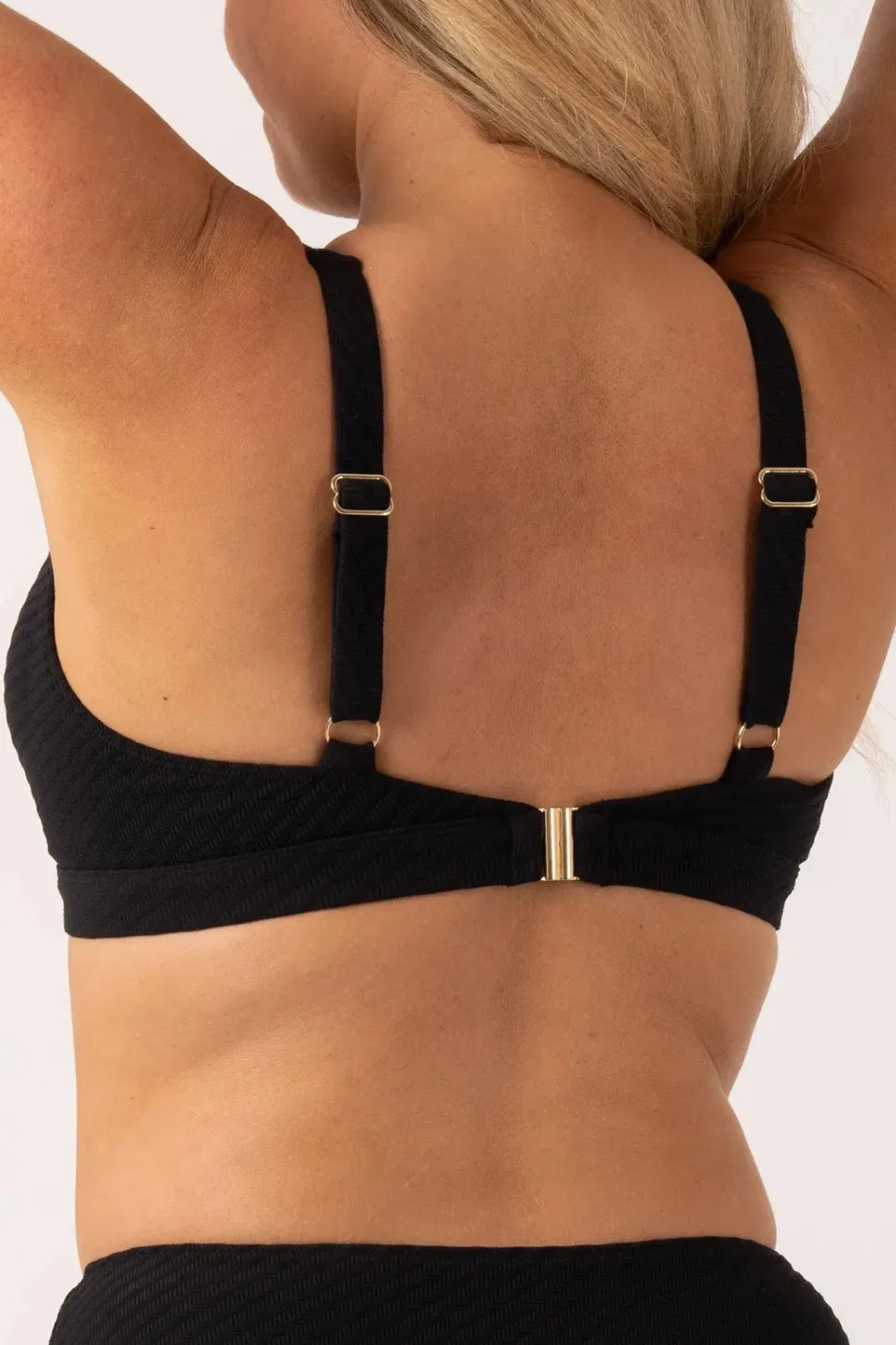 Textured Built Up Deep V Triangle Bikini Top - Black